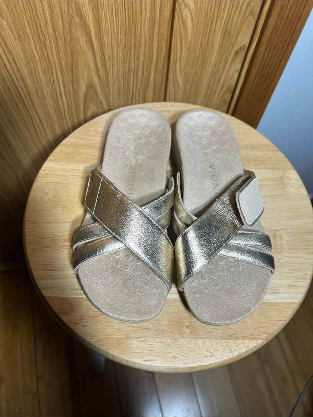 Vionic Metallic Gold Crossband Slide Sandals - Women